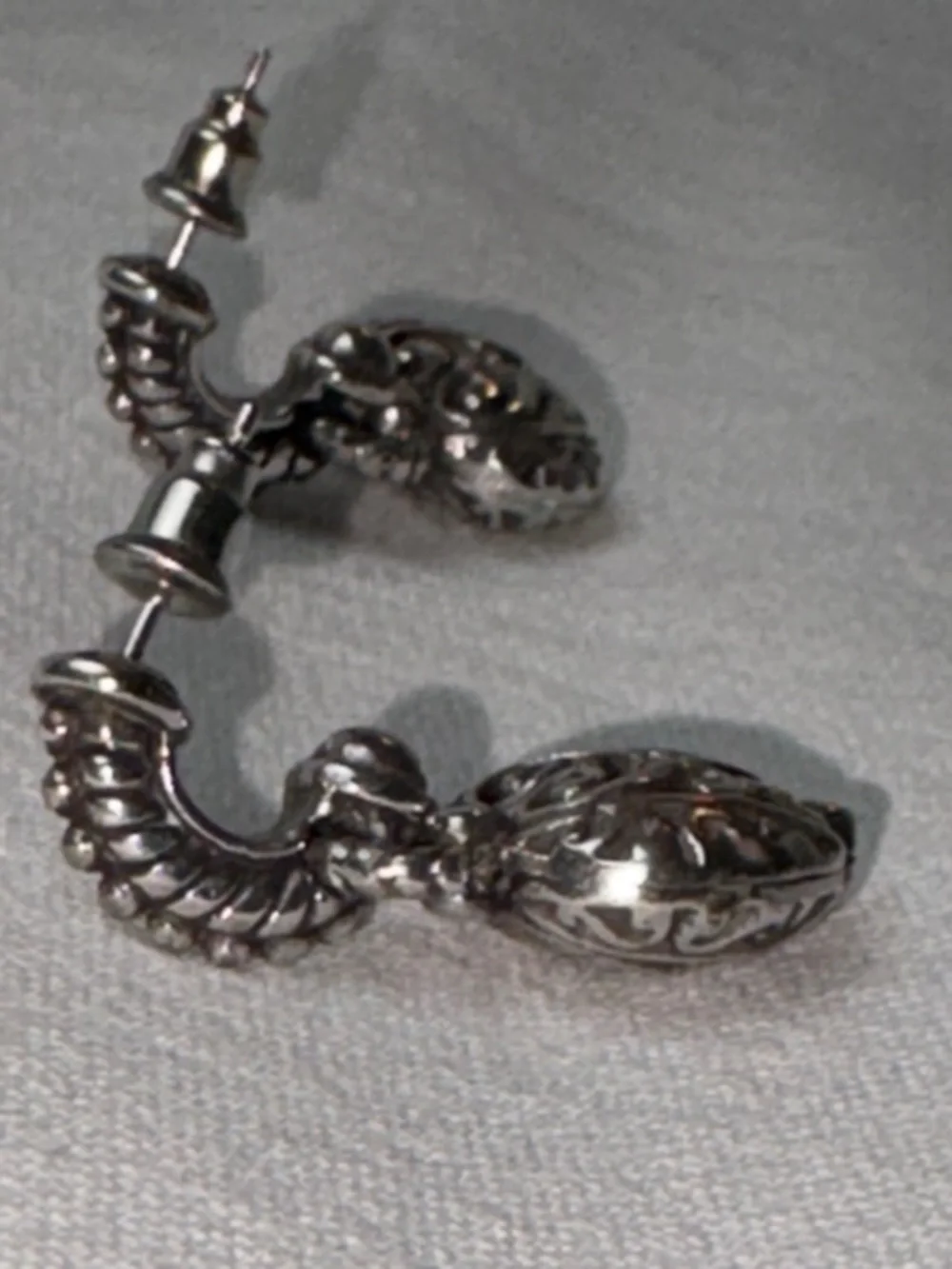 Brighton Bibi Heart Silver Scroll Puffy Heart Post Drop Earrings - Retired